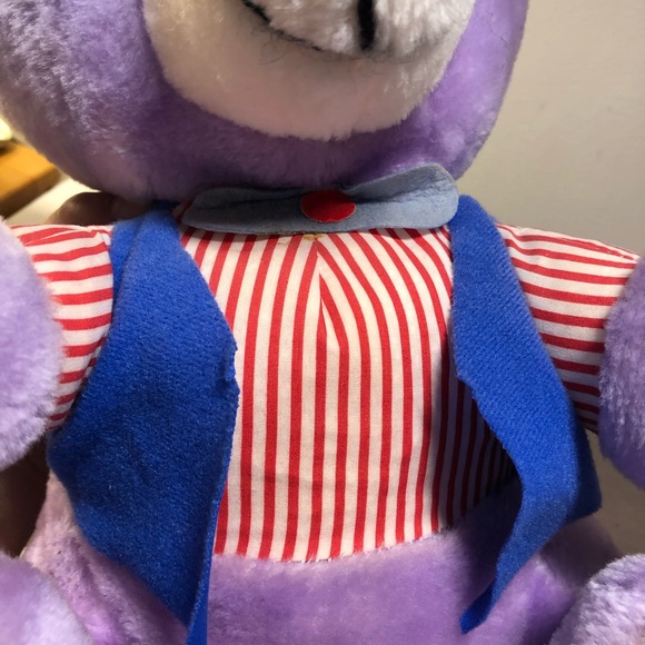 Rare Vintage Ganz Bros. Plush Purple Bear With Blue Hat And Bow Tie 14” - Picture 6 of 11